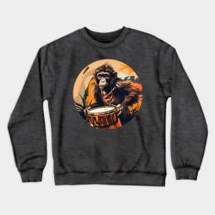 Monkey Playing Drums Crewneck Sweatshirt